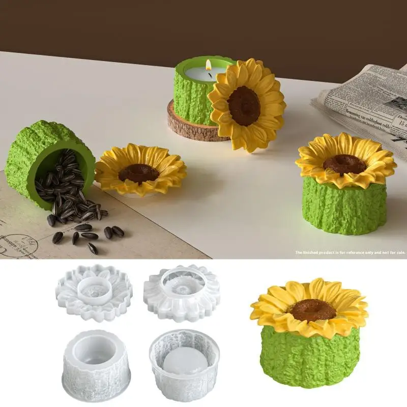 

Sunflower Candle Jar Concrete Silicone Mold Resin Flower Storage Box Molds Candle Ornament Candle Holder