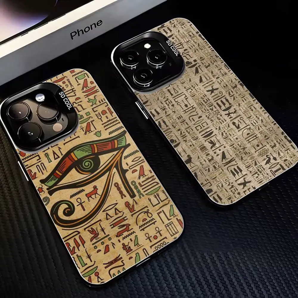 

Ancient Egypt Hieroglyph Phone Case For iPhone17,16,15,14,13,12,11 Plus,Pro Max Black Matte Shockproof Cover
