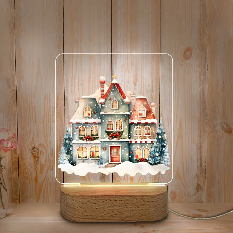 Veilleuse USB LED personnalisée avec base en bois, impression de documents, cadeaux de festival, veilleuse de chambre à la maison, décoration de Noël