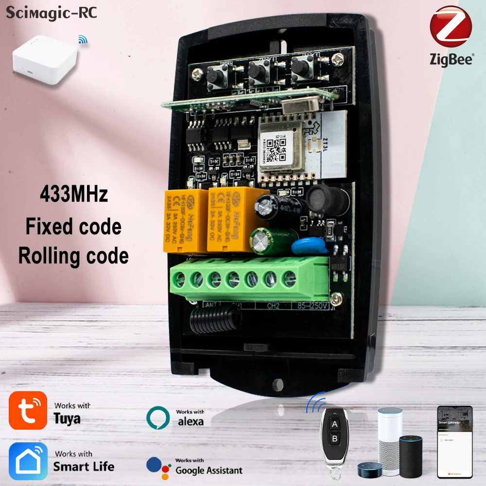 Smart Switch Zigbee APP Remote Control 12V 24V 220V 2CH RF 10A Wireless Relay Receiver For Garage Door Gate Electromagnetic Lock