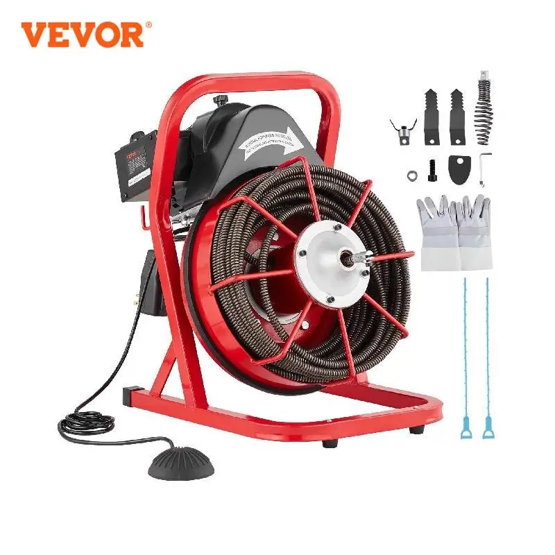 

VEVOR Drain Cleaner Machine 75FT/50FT Sewer Snake Auger Manual 1/2 Inch Electric Drain Cleaning Machine with 4 Cutters for Home