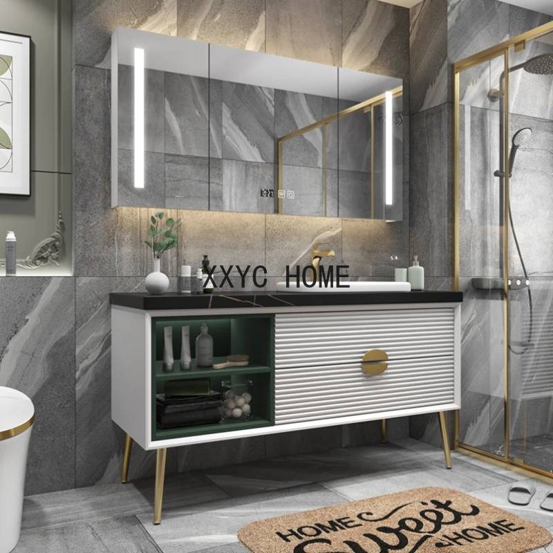 

Bathroom Cabinet Combination Solid Wood Washstand Bathroom Washbasin Smart Mirror Cabinet Simple Modern Floor