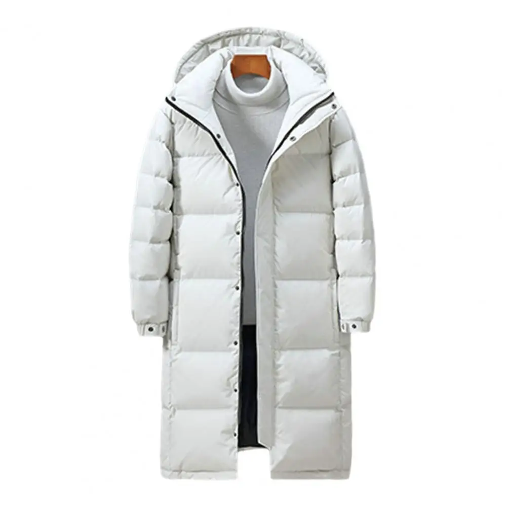 Unisex Winter Katoenen Jas Gewatteerde Opstaande Kraag Capuchon Hals Bescherming Warme Effen Kleur Halflange Zakken Paar Winter Dons Jas