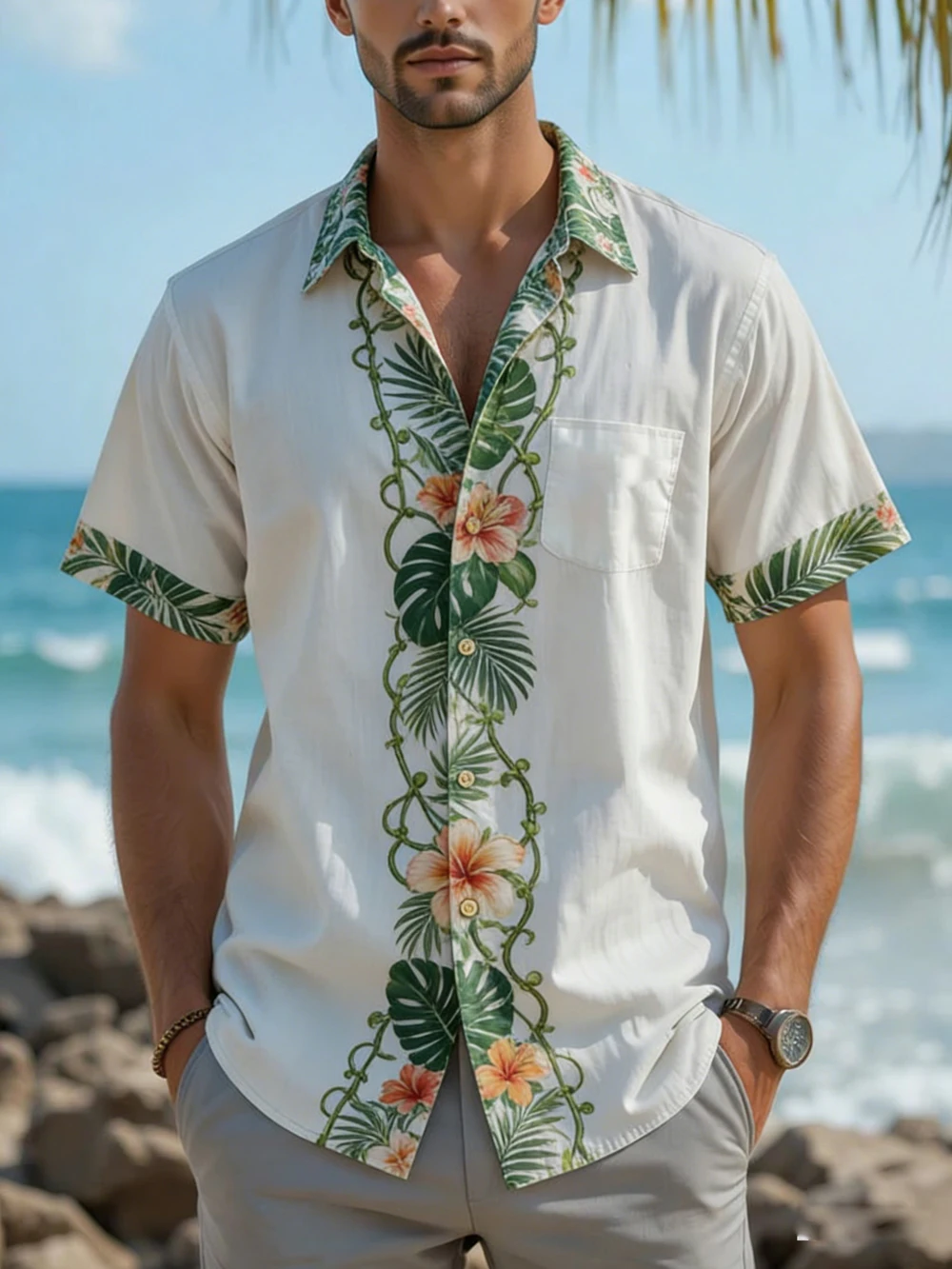 Men's Ethnic Totem Natural Pattern 3D Printed Linen Casual Shirt Hawaiian Outdoor Activity Short-sleeved Clothing Men Foryou