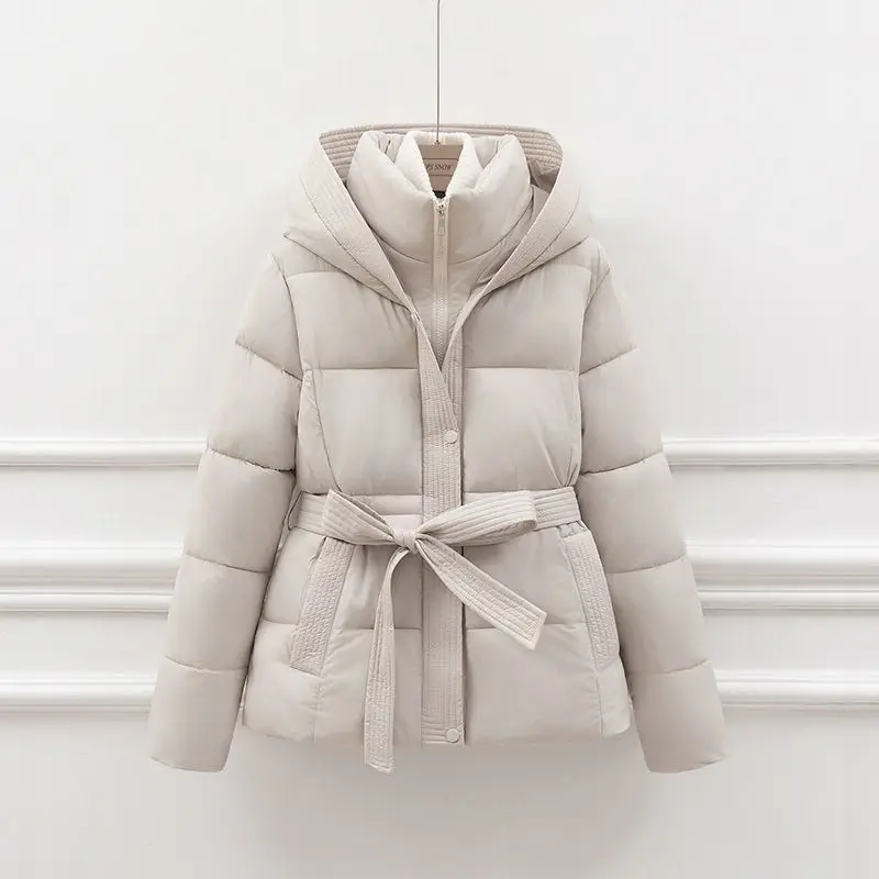 2024 Winter New Women's Down Cotton Jacket Loose Commuting Leisure Hooded Strap Jacket