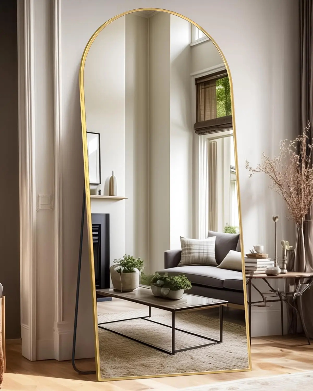 Vrijstaande gebogen full body spiegel, 64x21 vloerspiegel met standaard voor slaapkamer, ideaal voor hangende montage en woondecoratie