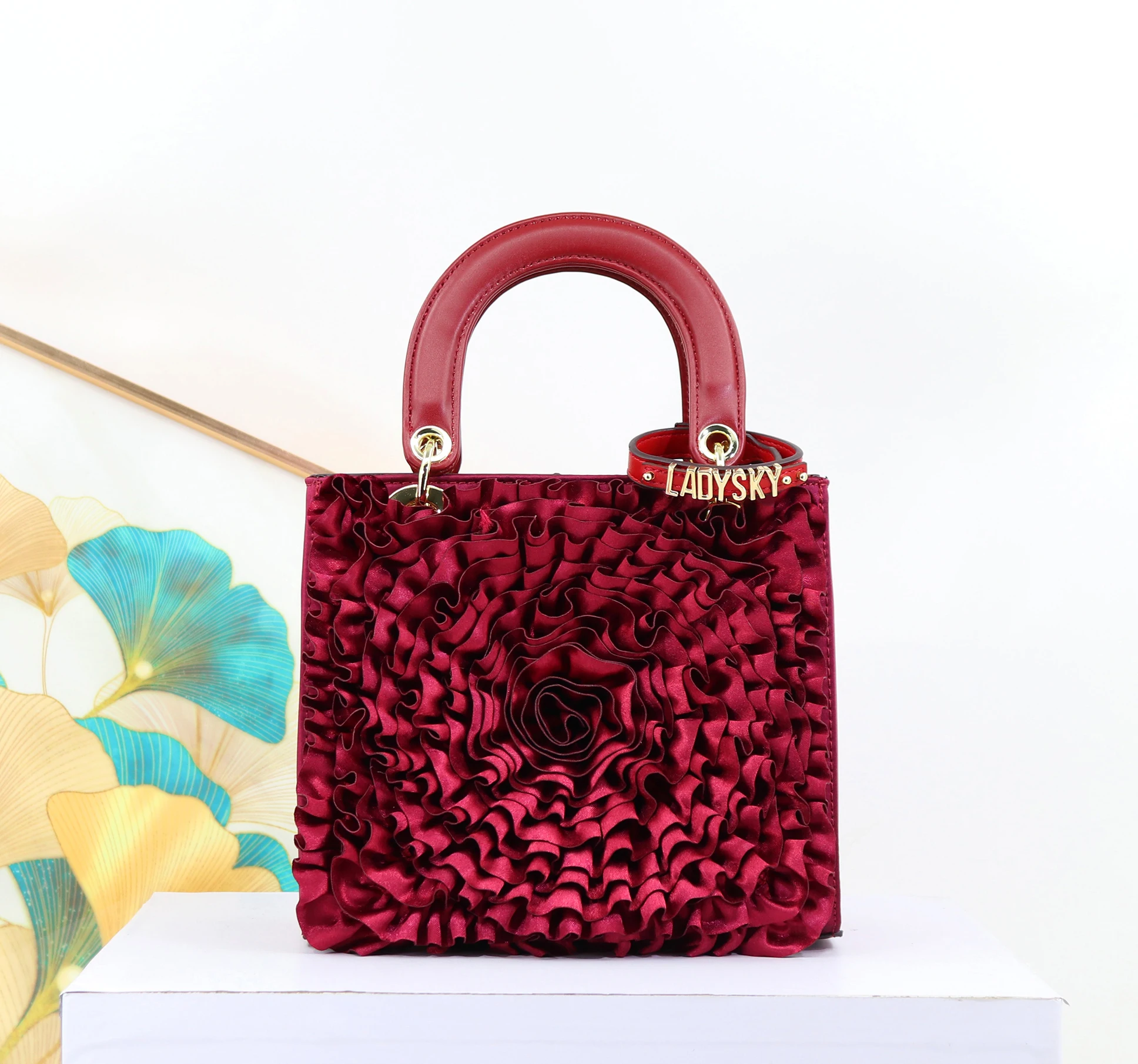 

Fashion Ladies Bag for Women Colorful Handbag Luxury High-end Satin Silky Elegant Women's Bag Lotus Leaf Female Bag with Bangle