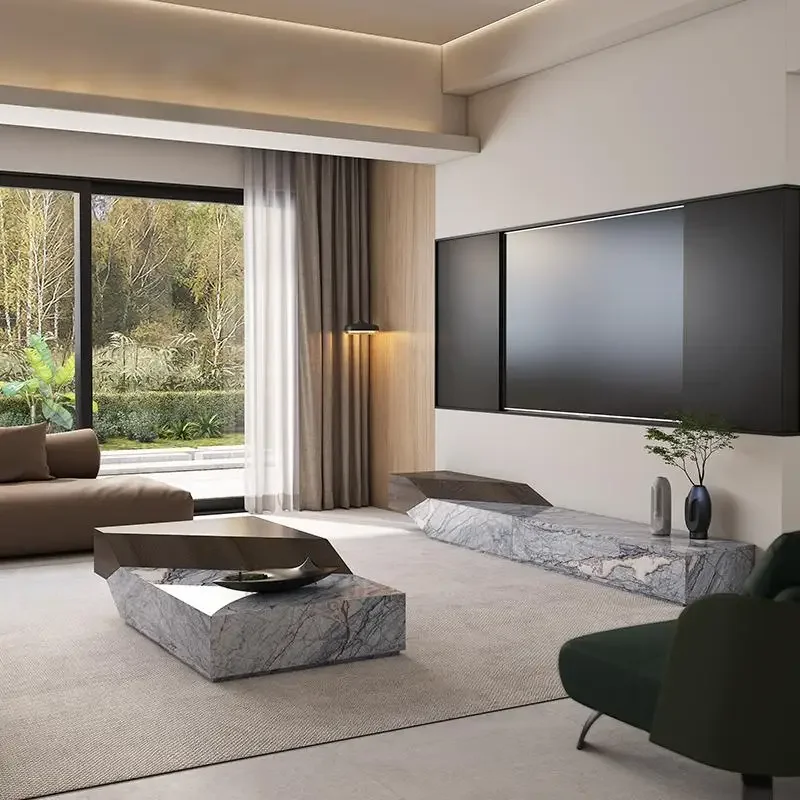# Minimalistyczny włoski stolik kawowy - designerski stolik centralny z naturalnego travertynu, ekologiczny, luksusowy, na zamówienie, do salonu (zgodny z normami ENF)