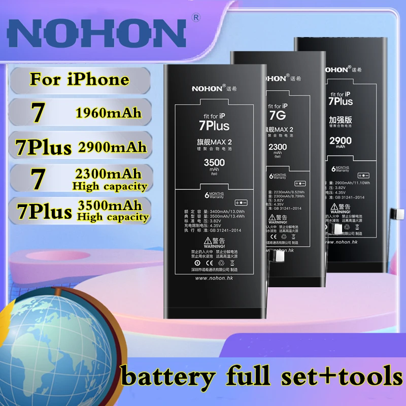 NOHON battery For iPhone 7 plus 7 High capacity Mobile phone battery for iphone 7 Plus SE 2016 replacement batteries Free tools