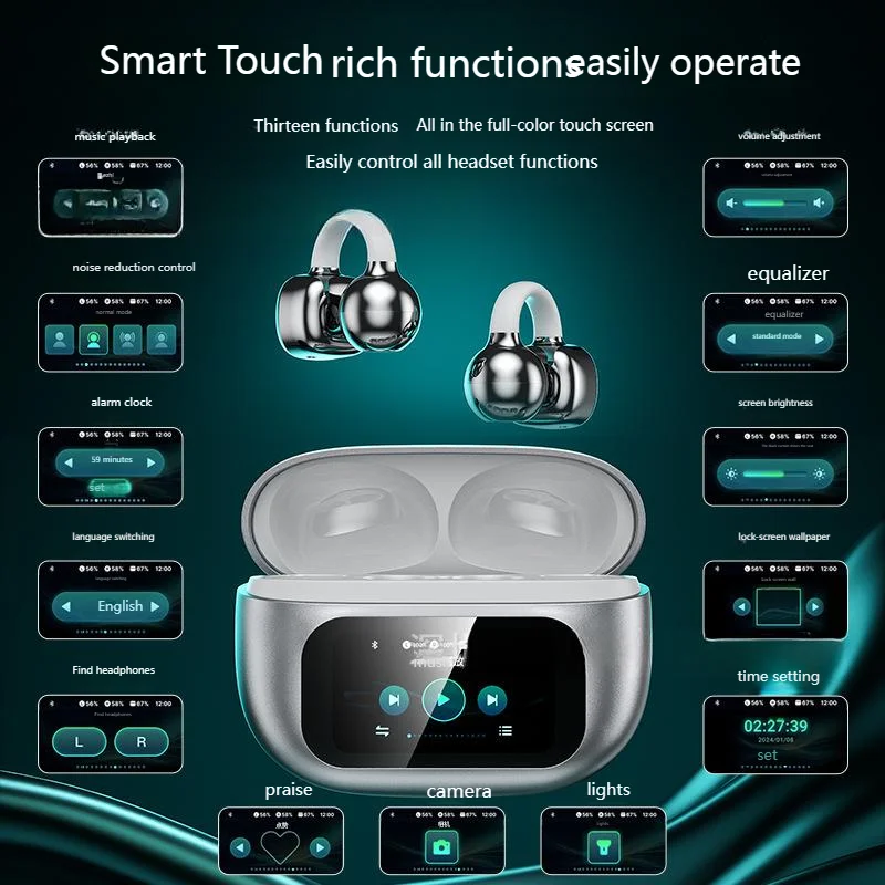 أقراط على شكل فراشة بلوتوث 5.4 سماعة رأس AI مترجم عمر بطارية طويل شاشة تعمل باللمس مشبك على سماعات المجوهرات هدية للفتيات