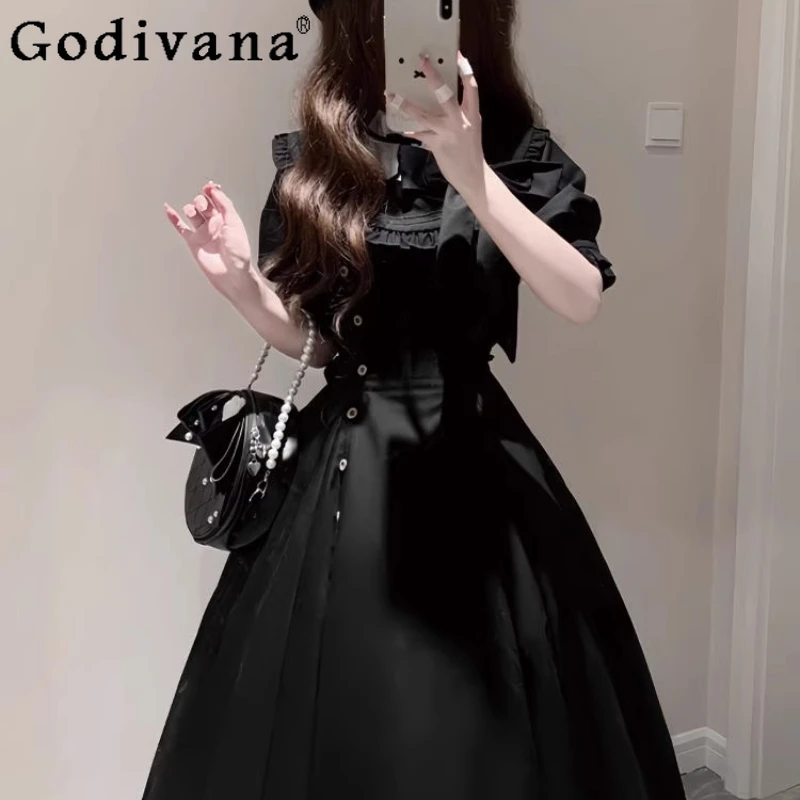 

Lolita Elegant OP Short Sleeve Girls Dress Spring Summer New Vintage Style Long Dress Women's Japanese Style Sweet Dress