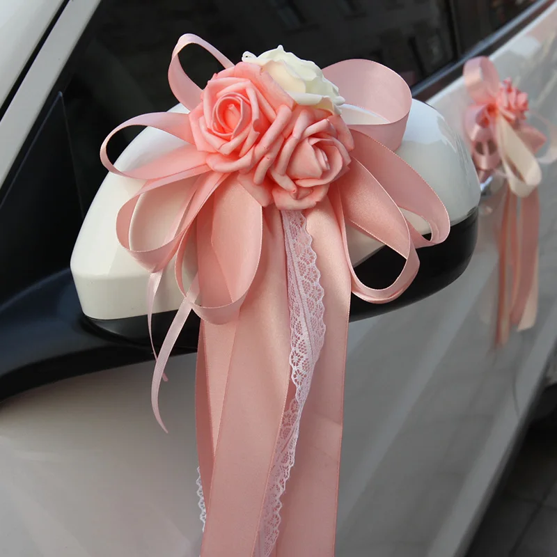 6 pcs /lot Rearview Mirror Flower Wedding Car Fleet Decoration Flowers Accessory Wedding Car Handle Flower Supplies