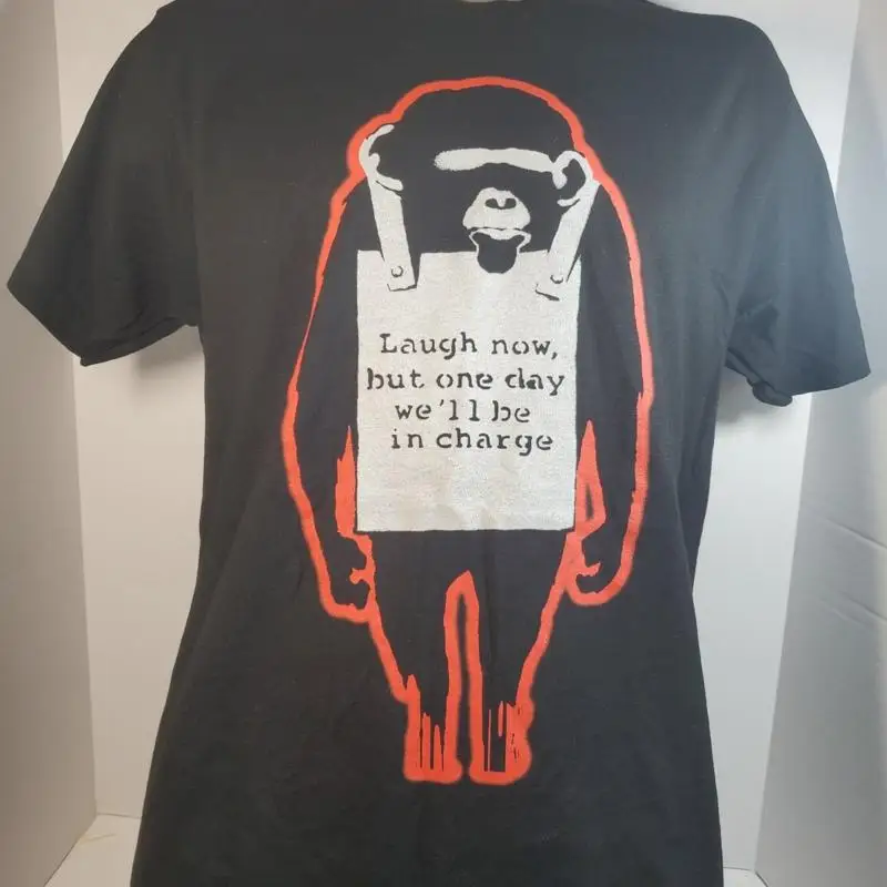 Art of Banksy Laugh Now Monkey T-shirt Size Medium M Black Tee