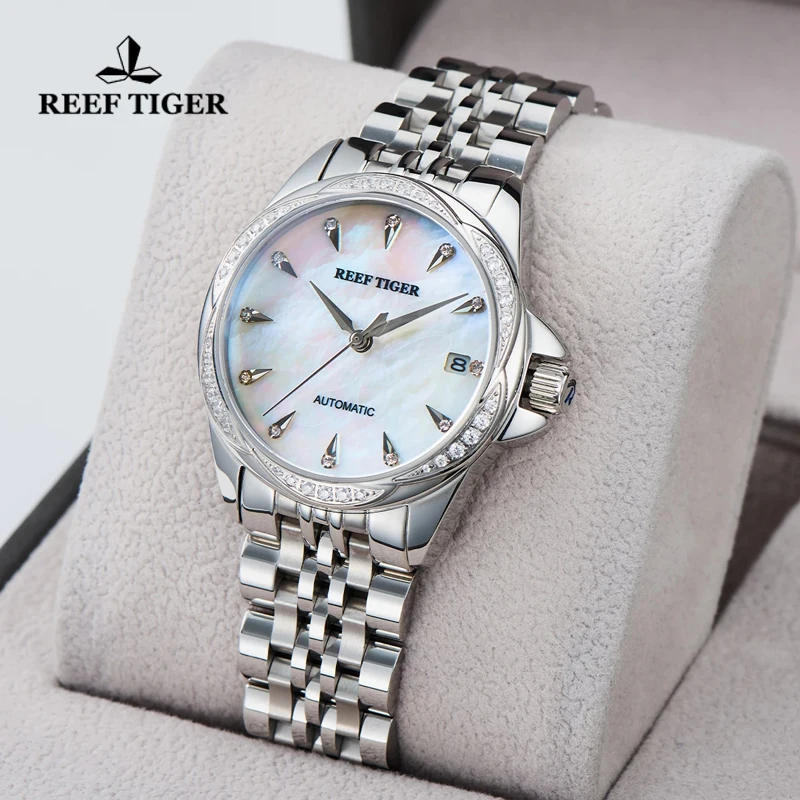 Reef Tiger/RT Top Brand Women Mechanical Watches Sapphire Crystal Diamond Women Watch Luxury MIYOTA Automatic Movement Watches