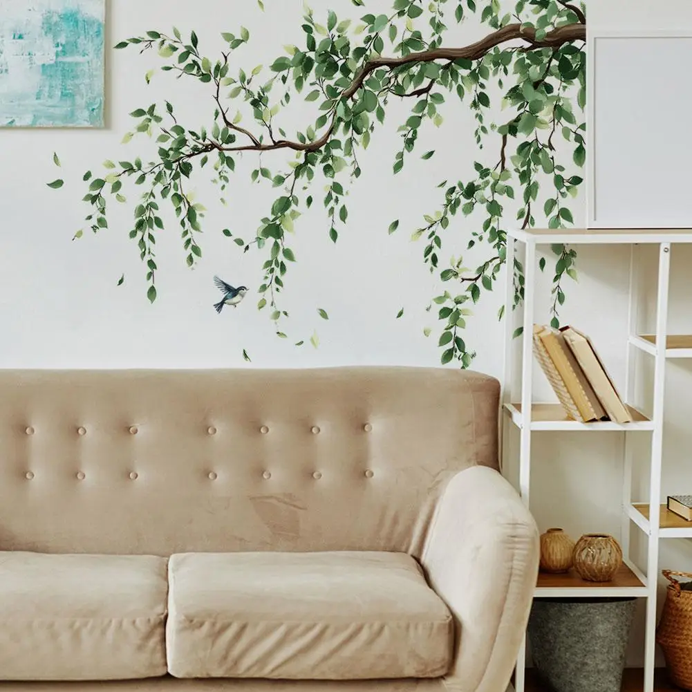 2 قطعة 30*90 سنتيمتر أوراق خضراء فرع النبات الجدار ملصق غرفة نوم غرفة المعيشة زخرفة خلفية ديكور المنزل ورق حائط ذاتي اللصق