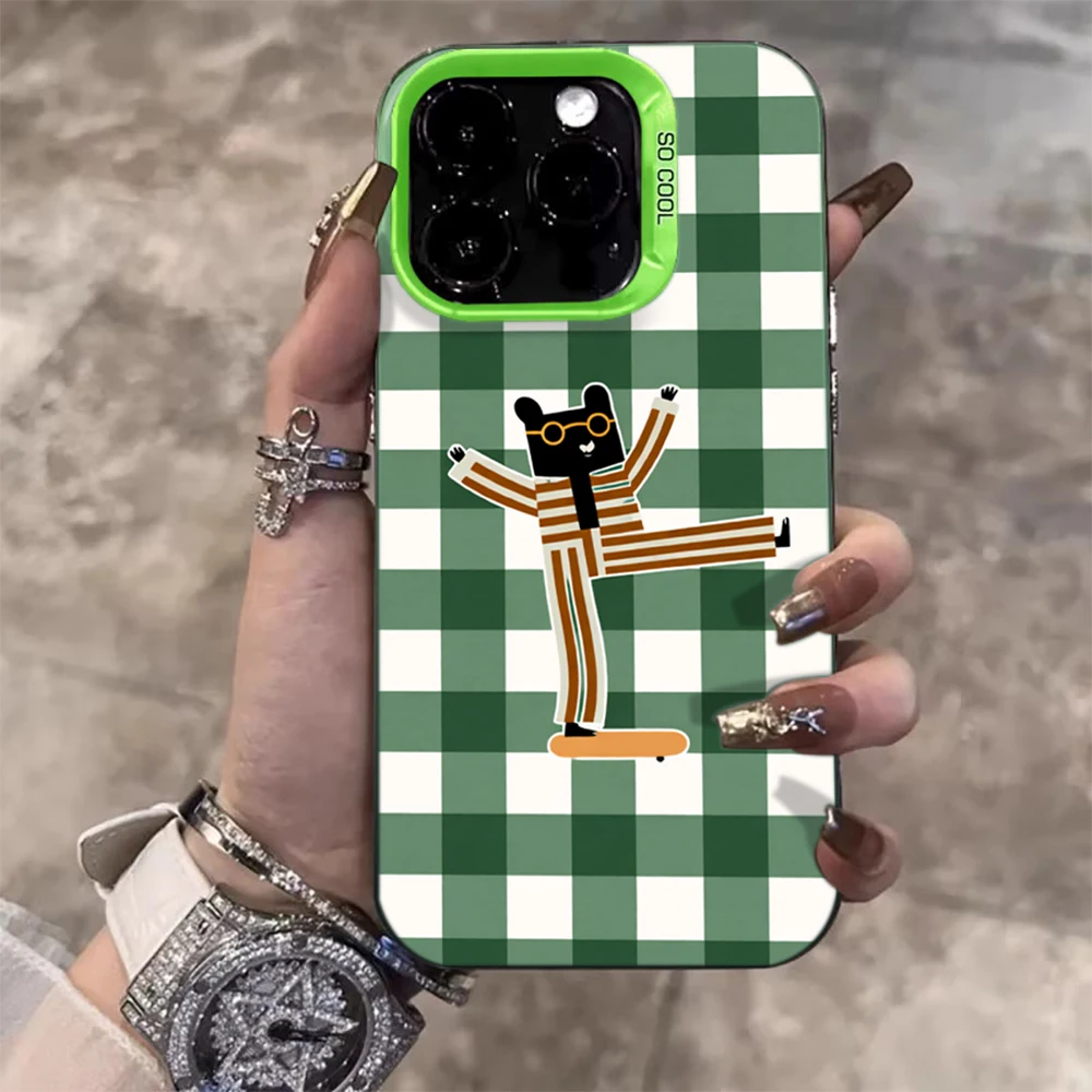 Niedliche grüne karierte lustige Hülle für iPhone 15 Pro Max Hüllen iPhone 17 11 12 13 ProMax 14 15 16 Plus 8 XS XR Stoßfeste TPU IMD Coque – Detail 7
