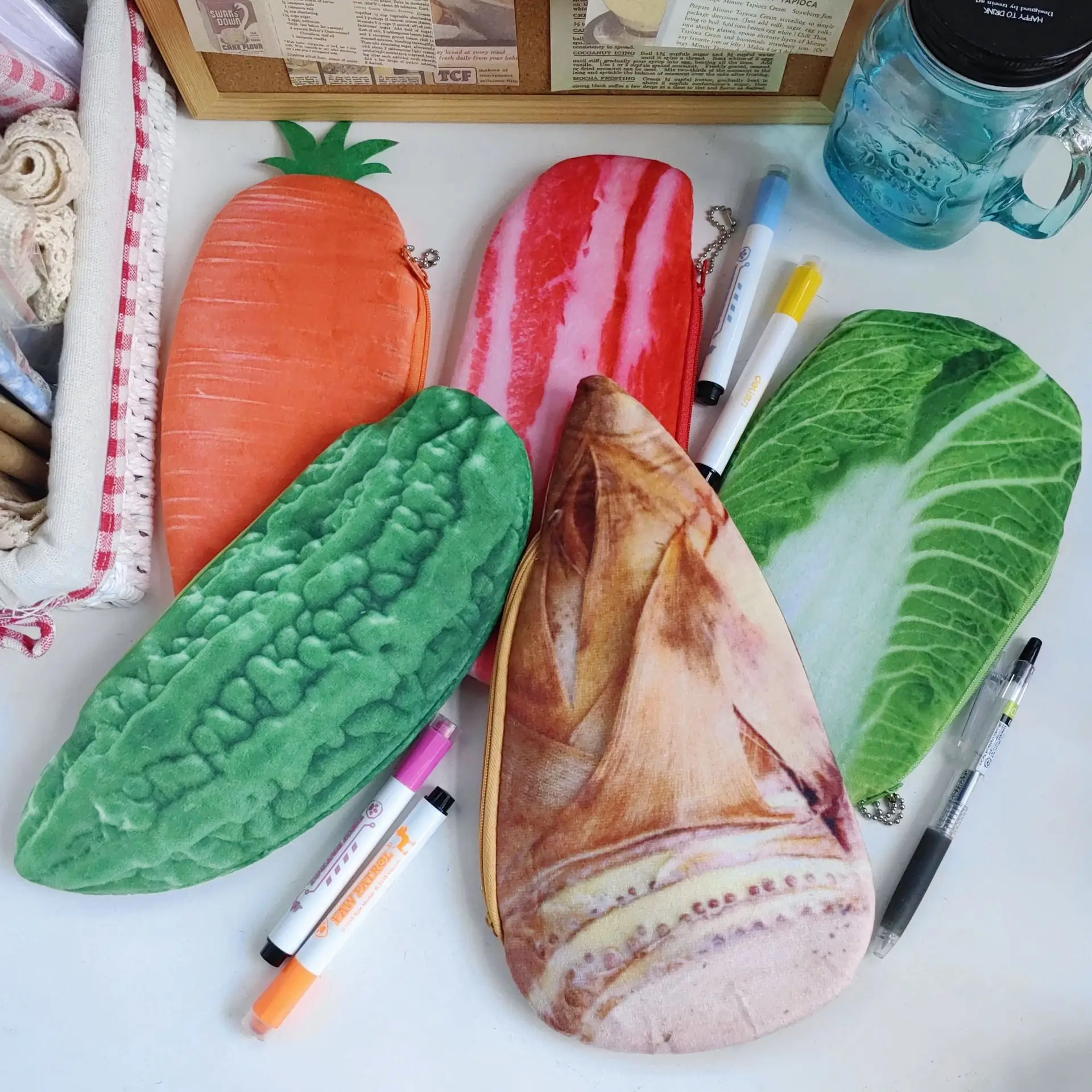 Lustige Schreibwaren Bleistift Tasche Kosmetik Tasche Bleistift Fall Nützliche Obst Gemüse Büro Schule Liefert Plüsch Bleistift Box Studenten Kind