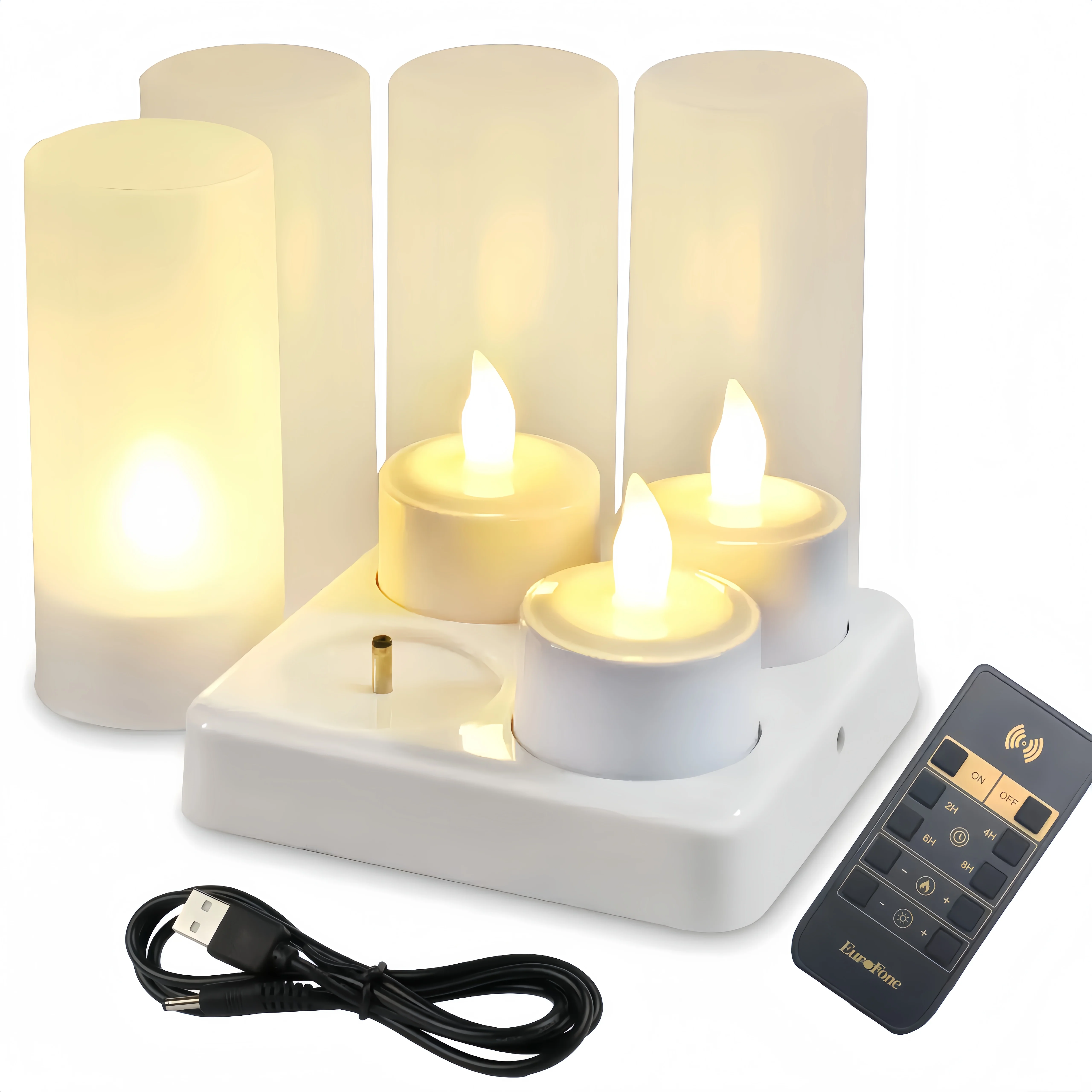 

Перезаряжаемая беспламенная светодиодная свеча TeaLight с дистанционным управлением, 2H/4H/6H/8H, функция таймера, матовый держатель, украшение для рождественской вечеринки