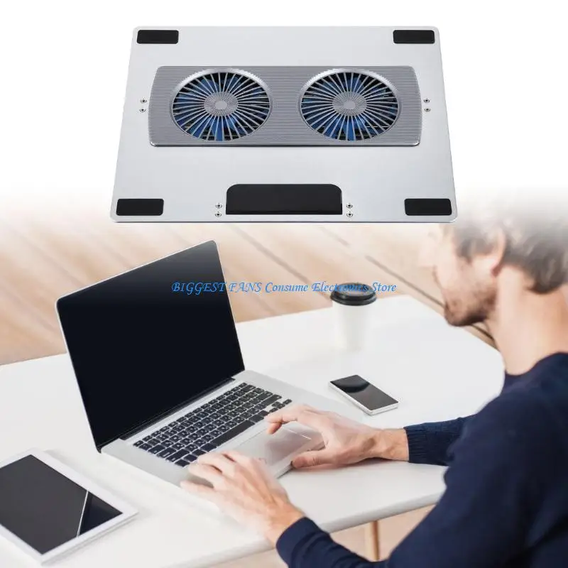 Metal Cooling Pad Foldable Design Height Adjustable 6 Positions Quiet Double Fan