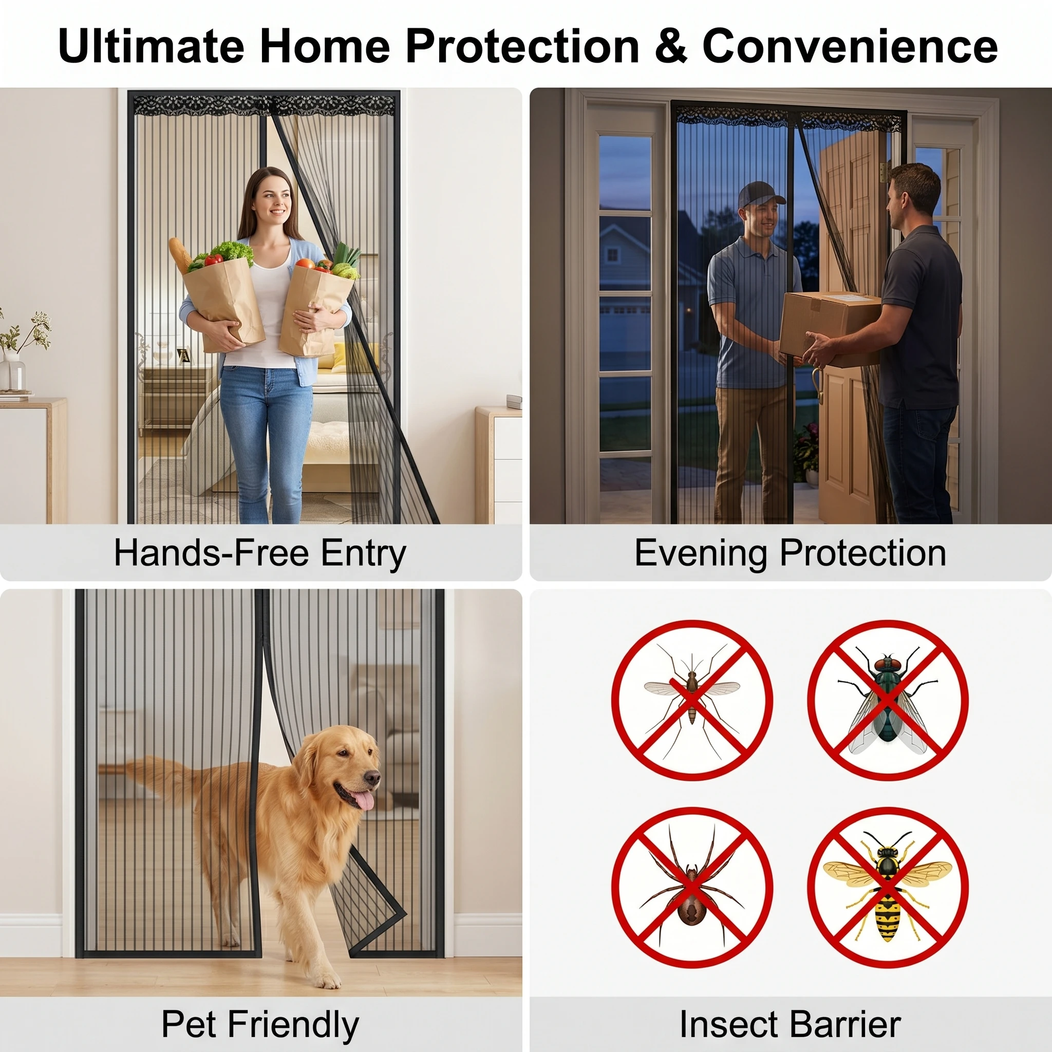 Magnetic Screen Door Curtain, Insect-Proof Mesh Door Curtain, Magnetic Sealing Device for Windows and Doors - Black