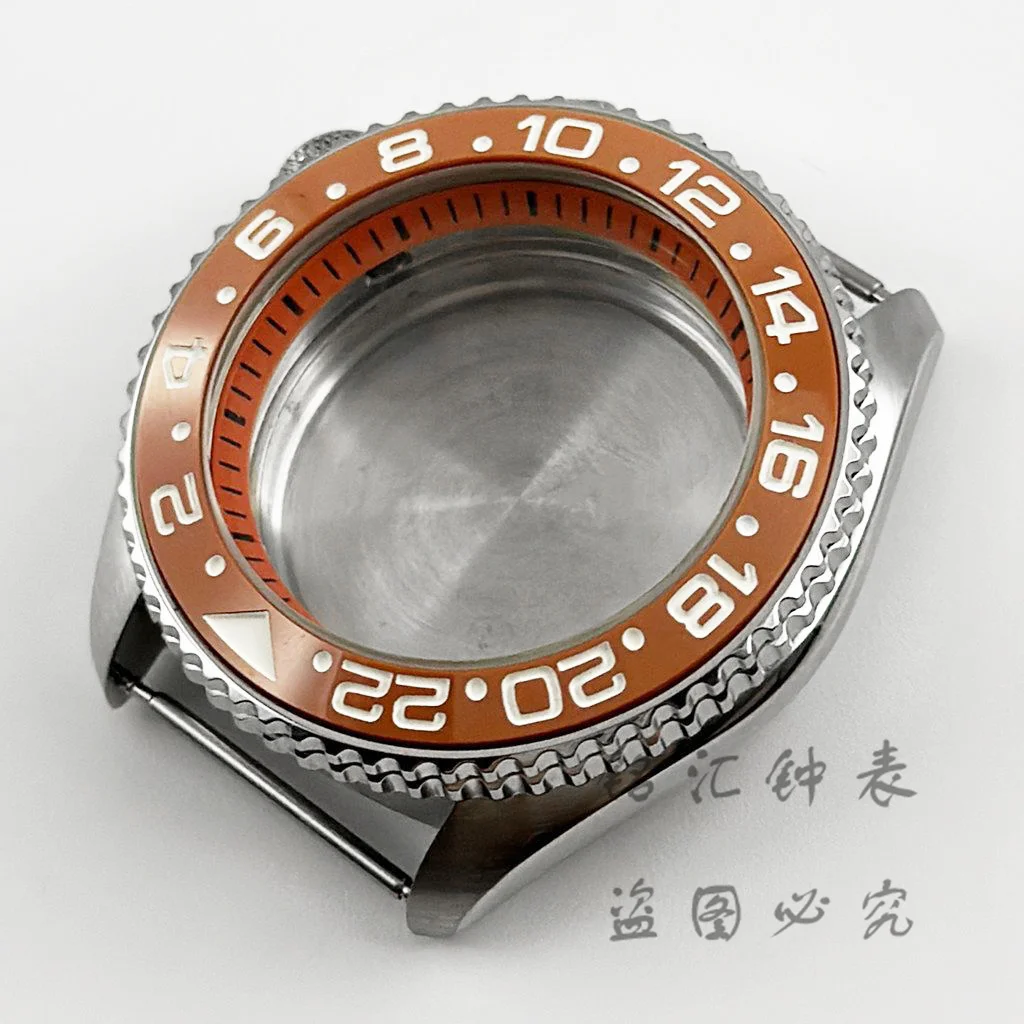 007 Case 42MM Orange Ring Watch Case With Orange GMT Ceramic Sloping Bezel For NH34 NH35 NH36 NH38 NH70 NH72 Movement