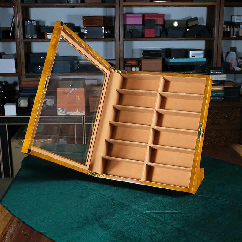 Wooden Glasses Box Transparent Large Glasses Box Sunglasses Man Storage Boxes With Lock Display Stand Showcases Organizer Case