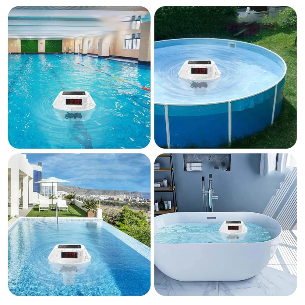 

Solar Powered Pool Thermometer with Wireless Transmission LED Display and RGB Lighting Effects IP68 Waterproof Floating Design