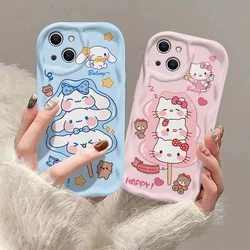 Cute Lollipop Hello Kitty Cinnamon Dog 3D Wave Case For iPhone 15 14 13 12 11 Pro Max Mini X XR XSMAX 8 7 6S Plus Silicone Cover