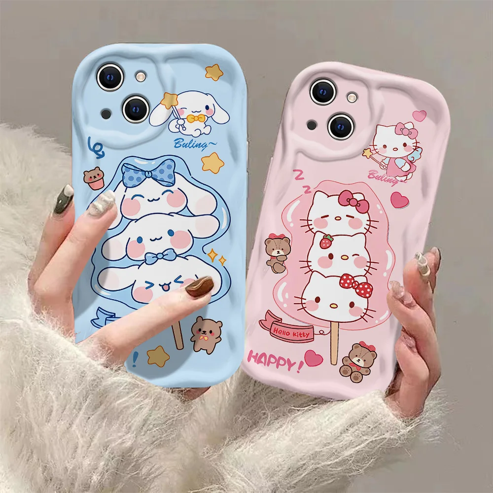 Cute Lollipop Hello Kitty Cinnamon Dog 3D Wave Case For OPPO A98 A94 A93 A92 A79 A78 A76 A58 A57 A55 A38 A33 A17 A16 2020 4G 5G