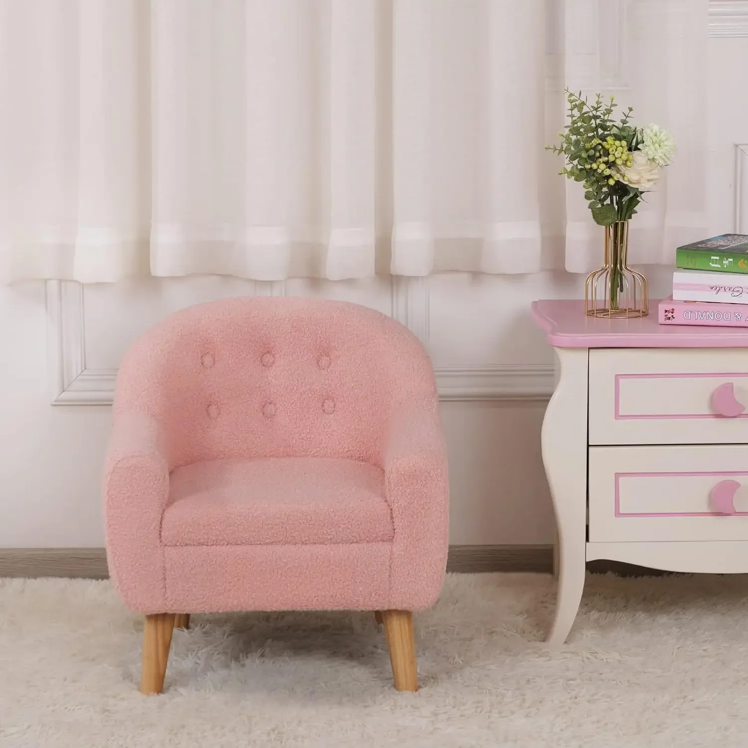 Canapé en velours avec pieds en bois pour enfants, chaise pour tout-petits, canapé pour enfants, grand canapé pour enfants, cadeau rose