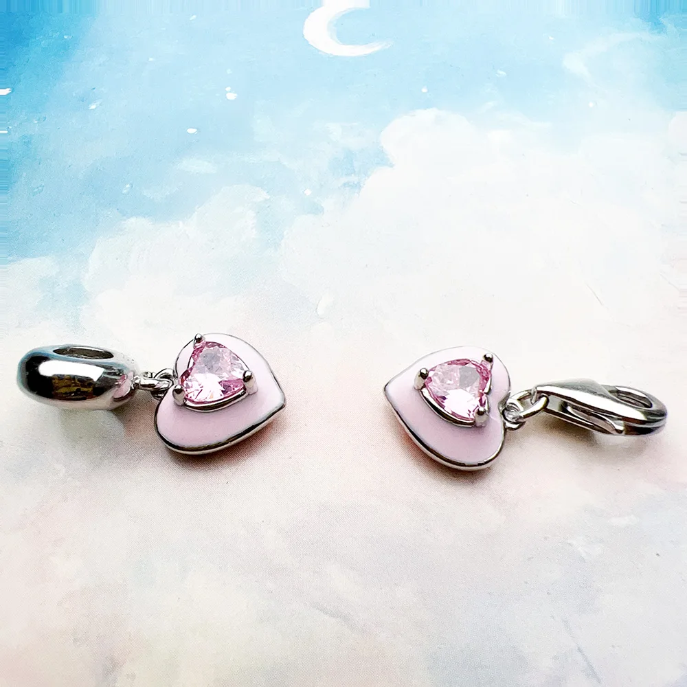 Colgante de corazón con piedras rosas, joyería de Club de estilo europeo, regalo romántico en plata de ley 925