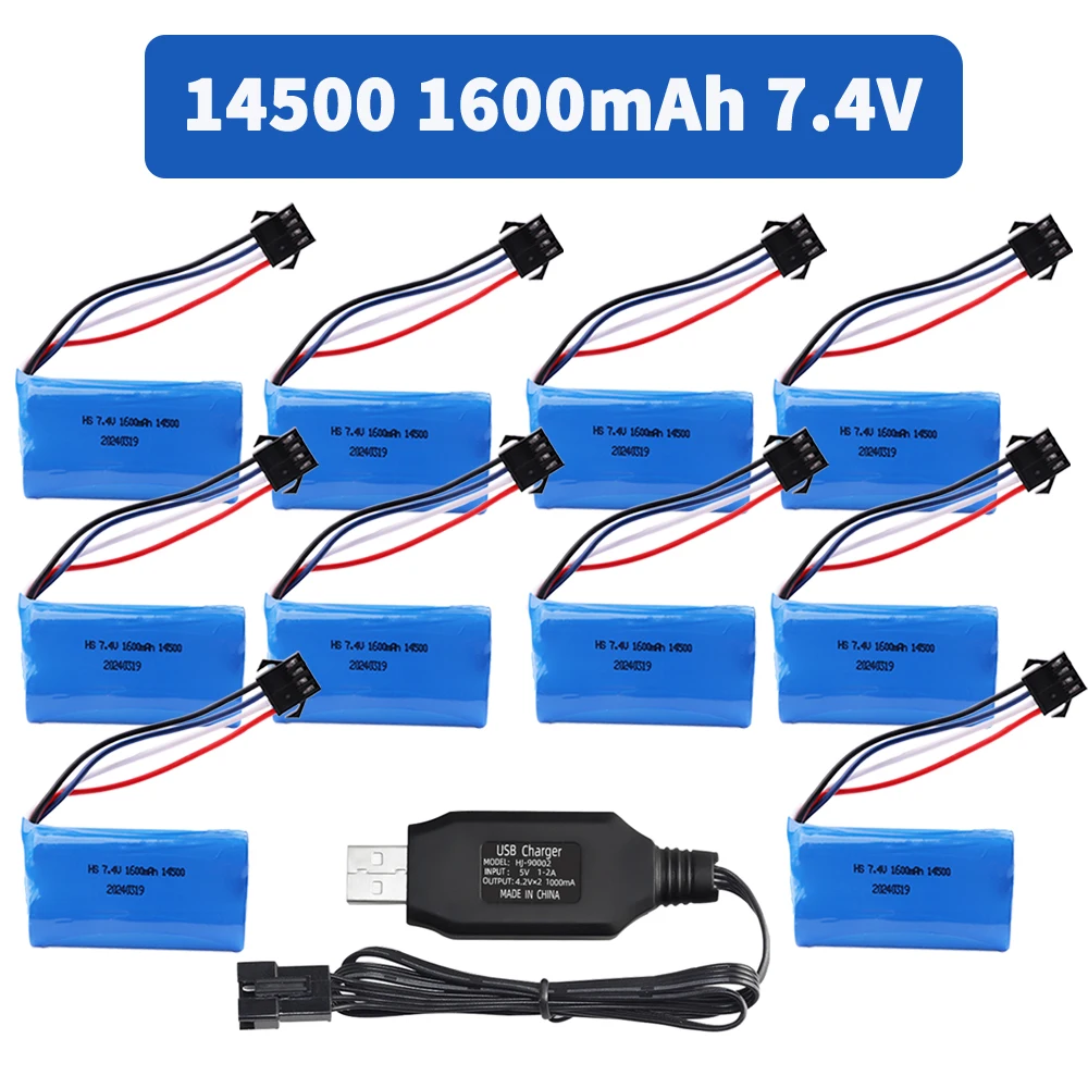 14500 7.4V 1600mAh Li-ion Battery Batteries For Remote Controlled Helicopter quadcopter RC Car Truck Toys Parts with SM-4P plug