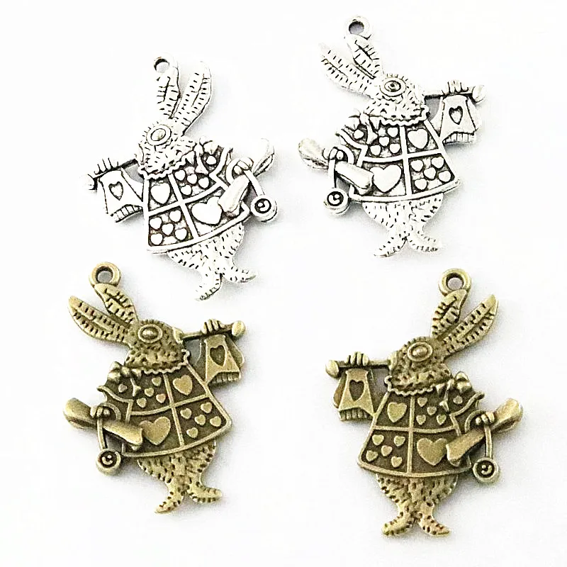 30Pcs/Lot 25*36MM Rabbit Charms Antique Silver Plated Bronze Color Pendants DIY Jewelry Accessories