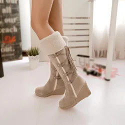 Slip On Winter Boots Women Women'S After Sanding With Tassels High Boots Sleeves Wedges Snow Boots Leg Warmers Women