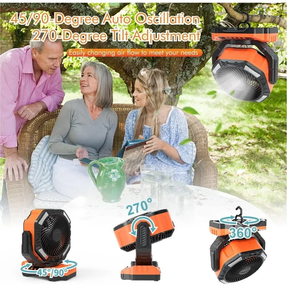 Ventilateur portable aste avec lumière LED, ventilateur de table à piles, ventilateur de camping à oscillation automatique, 40000mAh, 15 pouces