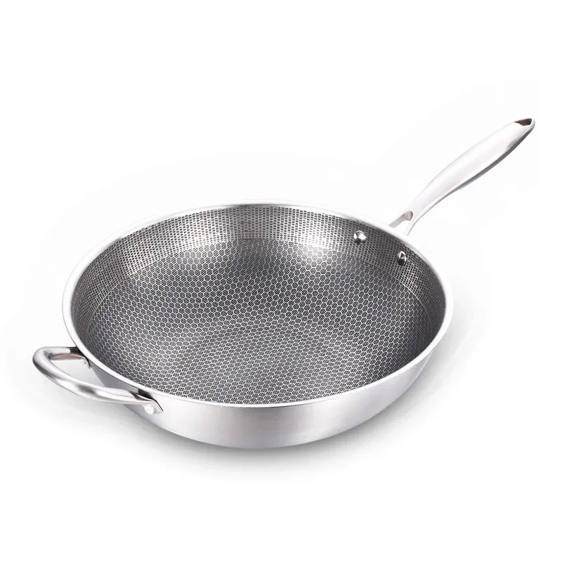 

Stainless Steel Wok Thick Honeycomb Handmade Frying Pan Non Stick Non Rusting Gas/Induction Cooker Pan Kitchen Cookware