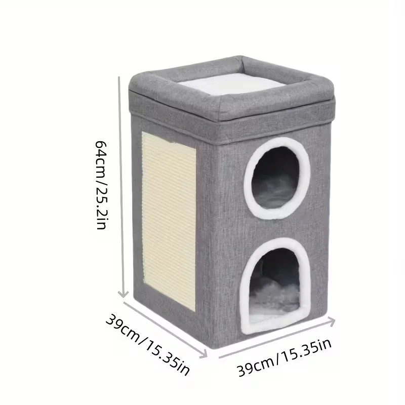 سرير قطط بيت قطط كهف وبرج قابل للطي داخلي 3 طبقات مع لوح عمود خدش قابل للمخالب منفصل إلى 2 سرير مكعب كبير للقطط #2