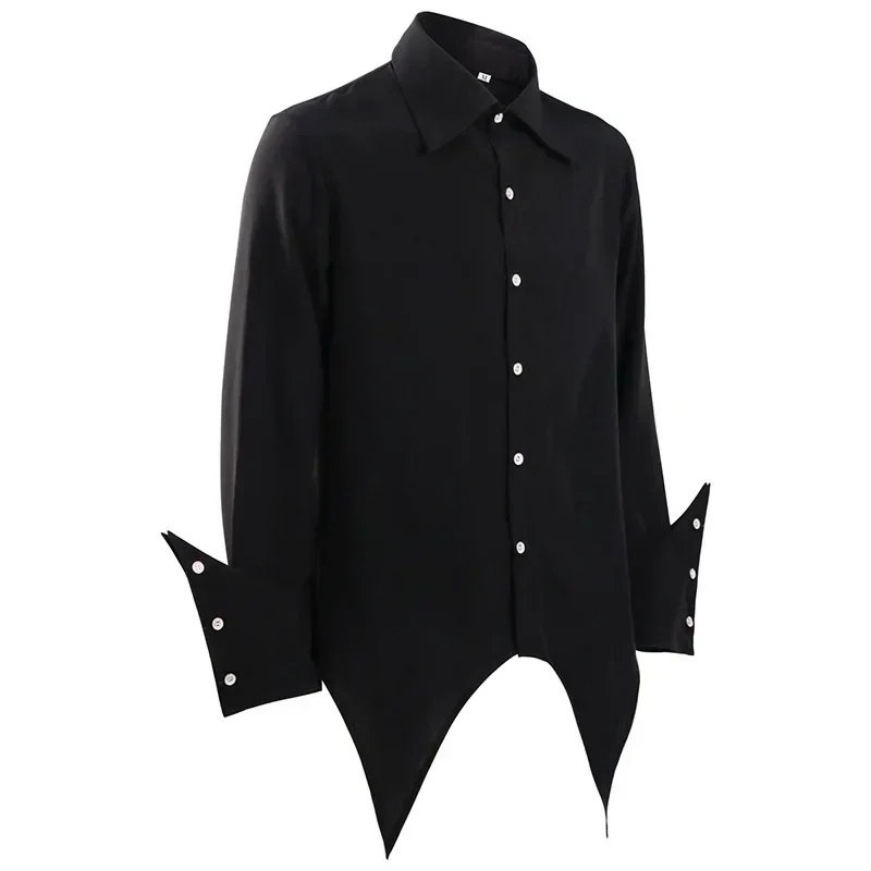 

2025 2023 European and American new fashion gothic ruffle stand up collar long sleeve men's tie shirt pleated cuffs men's shirt