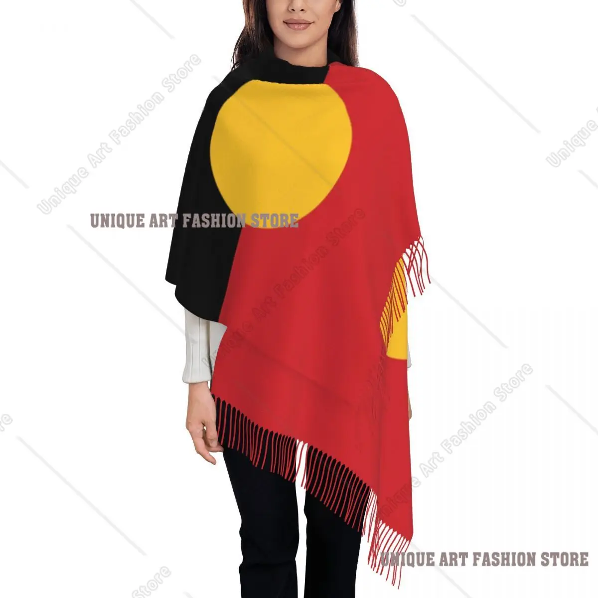 مخصص سيدة كبيرة الأسترالية السكان الأصليين العلم الأوشحة النساء الشتاء سميكة الدافئة شرابة شال يلتف وشاح