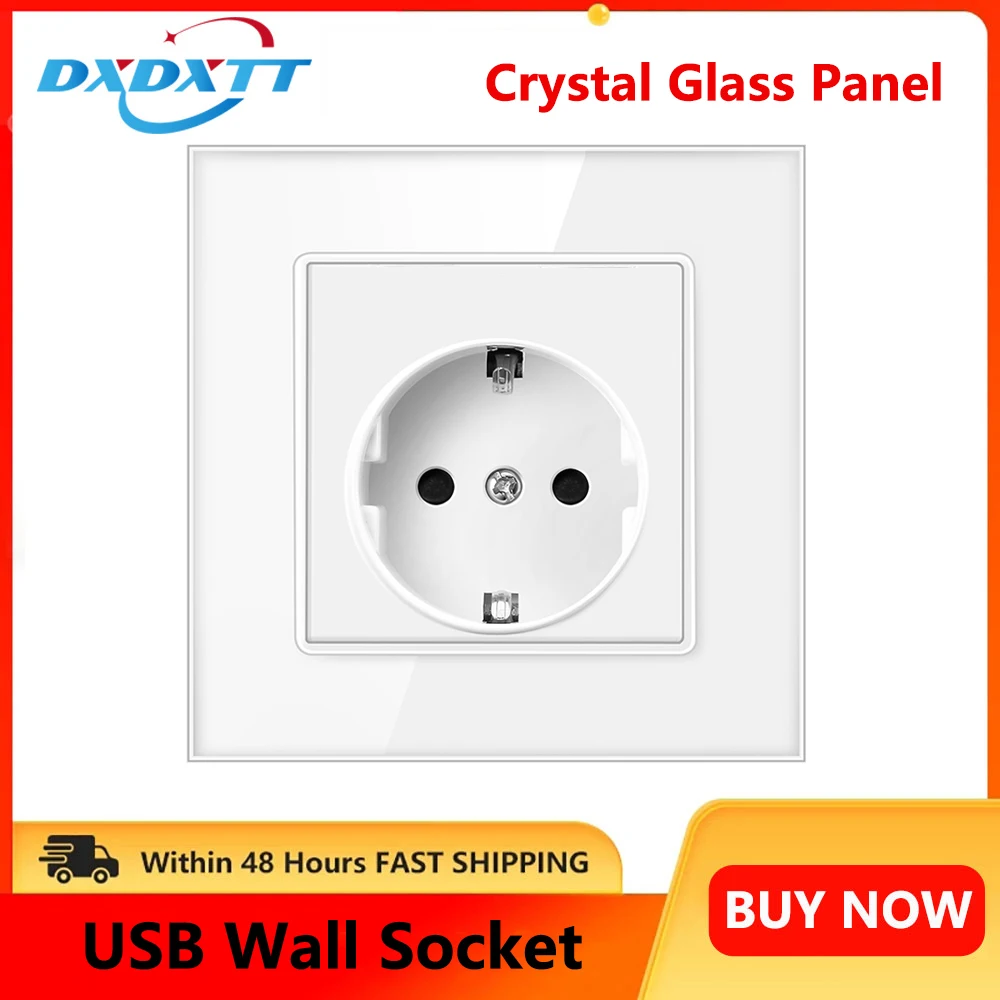 EU Standard White Black Crystal Glass Panel AC 110 250V 16A Wall Power Socket16A 2100ma Electrical Wall Power Household Socket