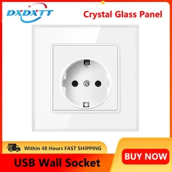 EU Standard White Black Crystal Glass Panel AC 110 250V 16A Wall Power Socket16A 2100ma Electrical Wall Power Household Socket