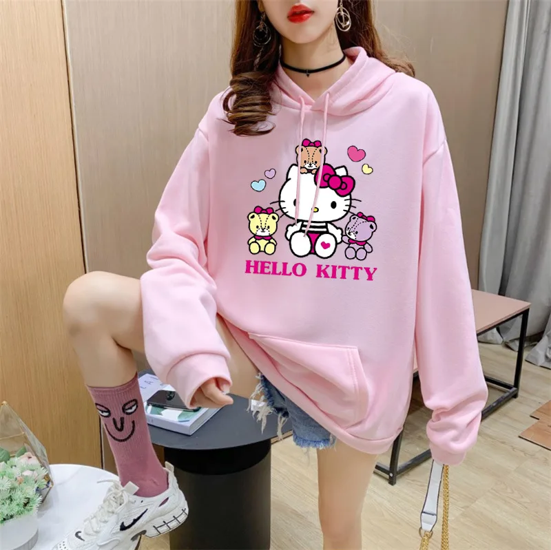 Sanrio Hellokitty Ins Super Hot Spring Autumn Winter Plush Thickened Sweater Girl Student Loose Top Casual Coat Christmas Gift