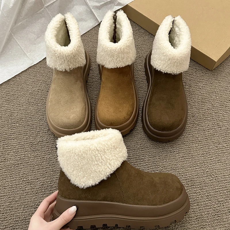الشتاء خمر مكتنزة النساء الفراء بطانة الثلوج الأحذية موجزة الارتفاع زيادة أحذية السيدات في الهواء الطلق الراحة الدافئة القطن الجوارب القصيرة #1