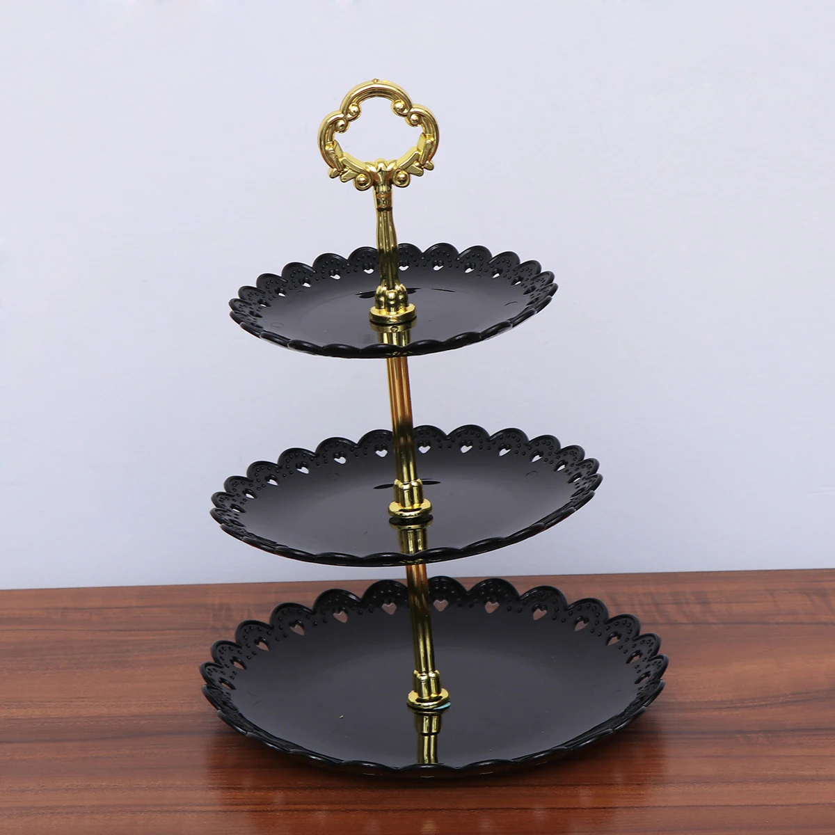 Soporte de pastel de tres capas, exhibición de postre desmontable, platos de fruta, plato para servir, estante de almacenamiento para fiesta de cocina, color negro