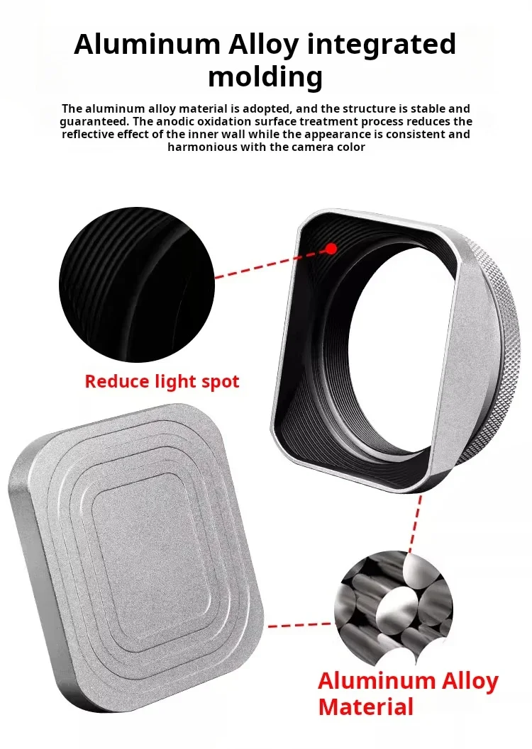 Square X100VI Blendenabdeckung, kompatibel mit Fujifilm X70 X100S X100T X100 X100F X100V Objektivfilter-Adapterring, Metallhalterung – Detail 3