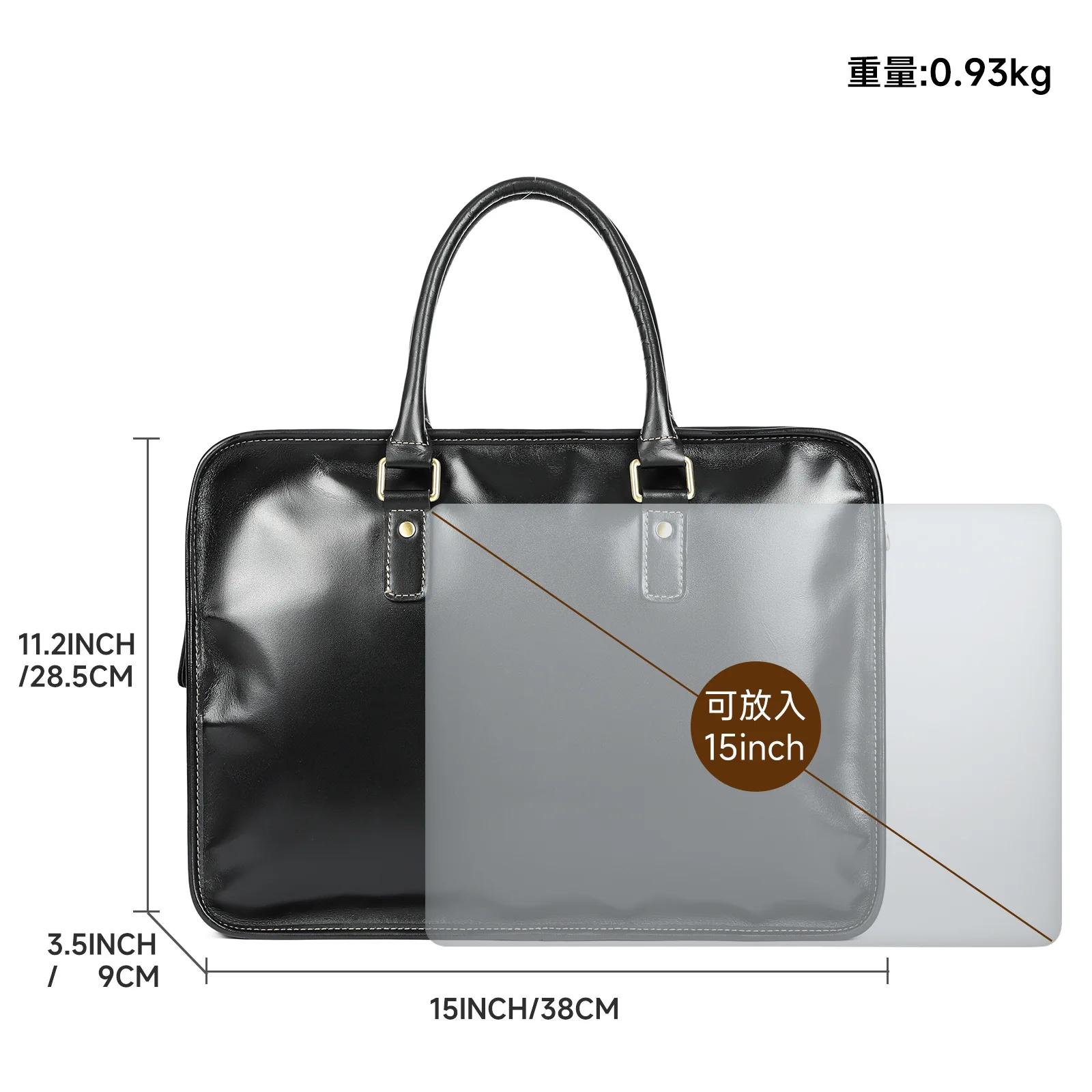 Bolsa masculina de couro comercial, pasta de grande capacidade, bolsa para computador, couro de vaca luxuoso casual, ombro