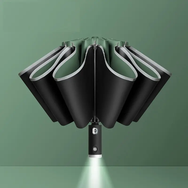 New Automatic Opening And Closing Umbrella LED Lighted   Umbrella Ten Bone Triplet Automatic Commercial Umbrella With Light