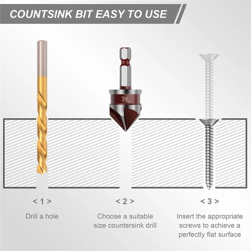

ABCA-5PCS Counter Sink Drill Bit Set HSS 82 Degree Countersink Bits For Wood,Metal Plastic