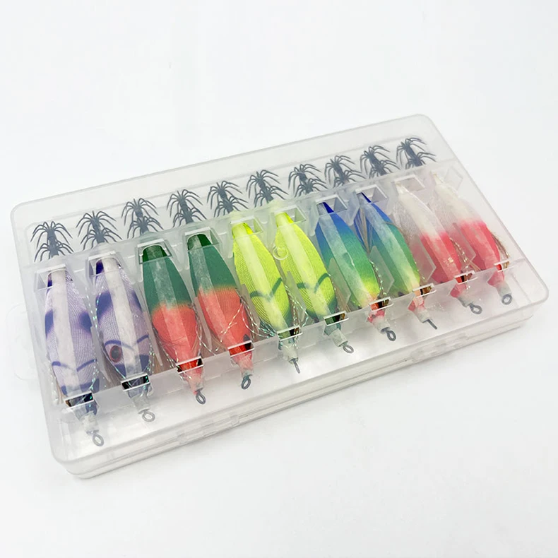 ShareShark 10 Stück/Box Leuchtende Tintenfisch-Jigs, Salzwasser-Angelköder, Meeresfischerei-Köder für Oktopus, Tintenfisch und Krake – Detail 8