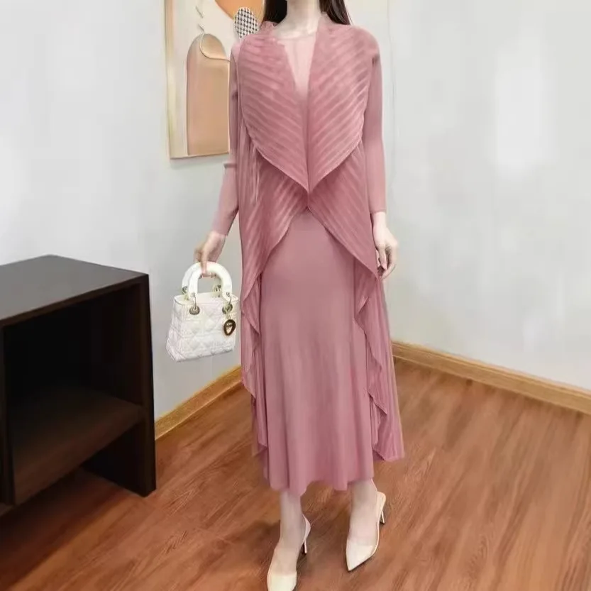 miyake-plisse-nouvelle-robe-ample-moyenne-et-longue-faux-deux-pieces-design-sens-niche-temperament-haut-sens-longue-robe-femmes